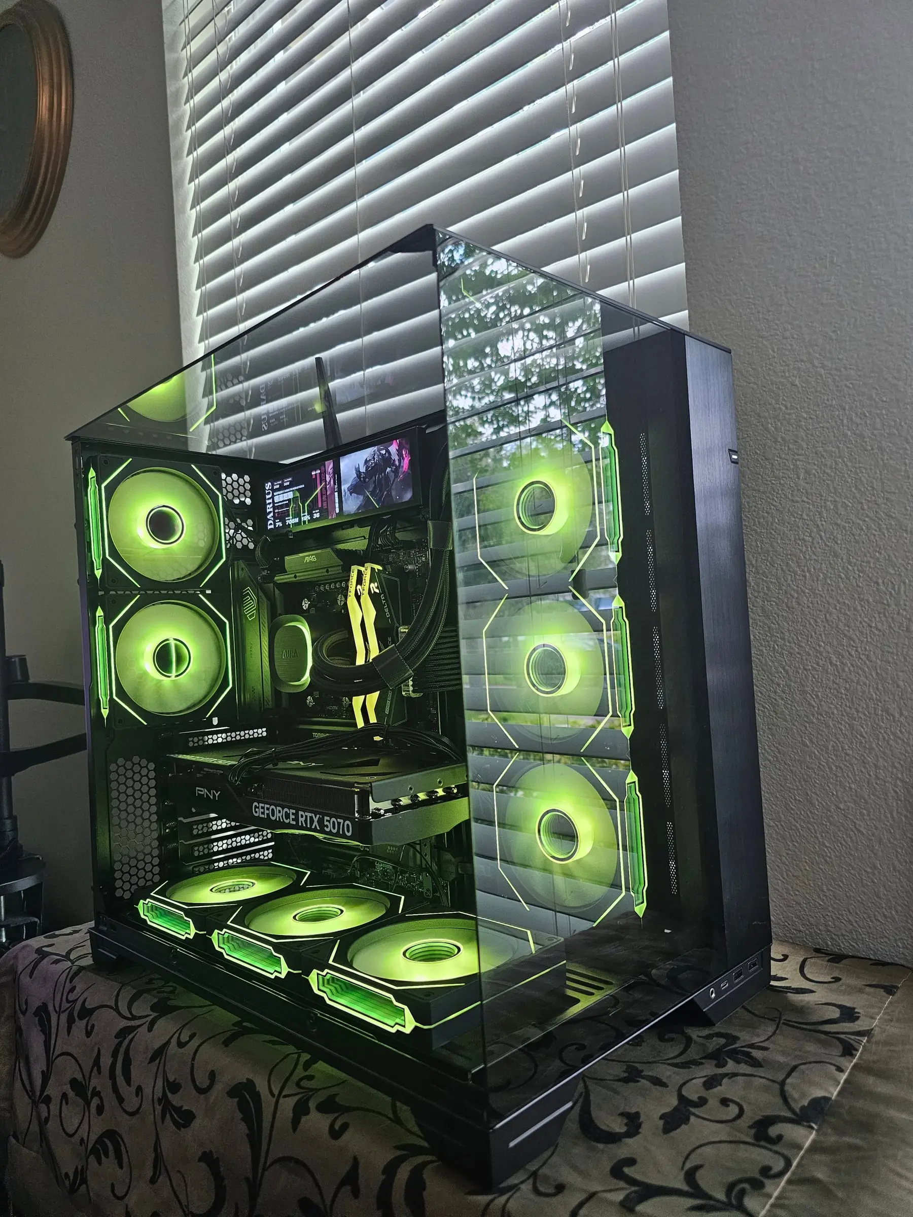 Green theme with the sensor panel art matching and T-Force RAM glowing lime