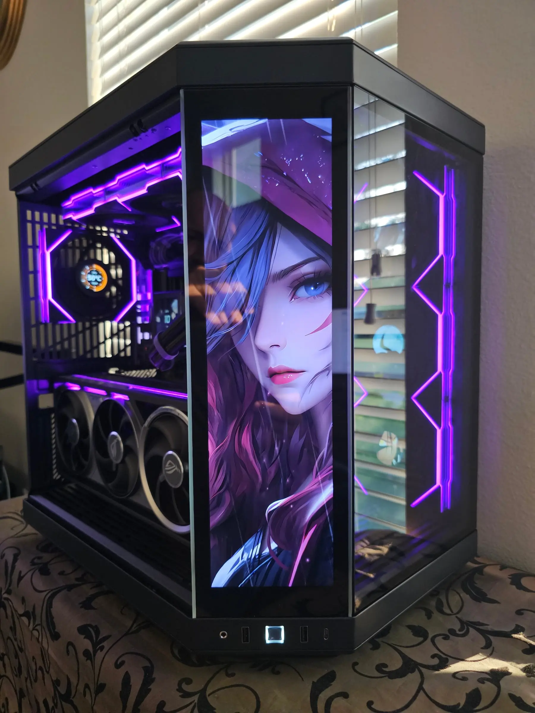 Violet theme with sharpshooter art on the touchscreen, Astral fans lit to match