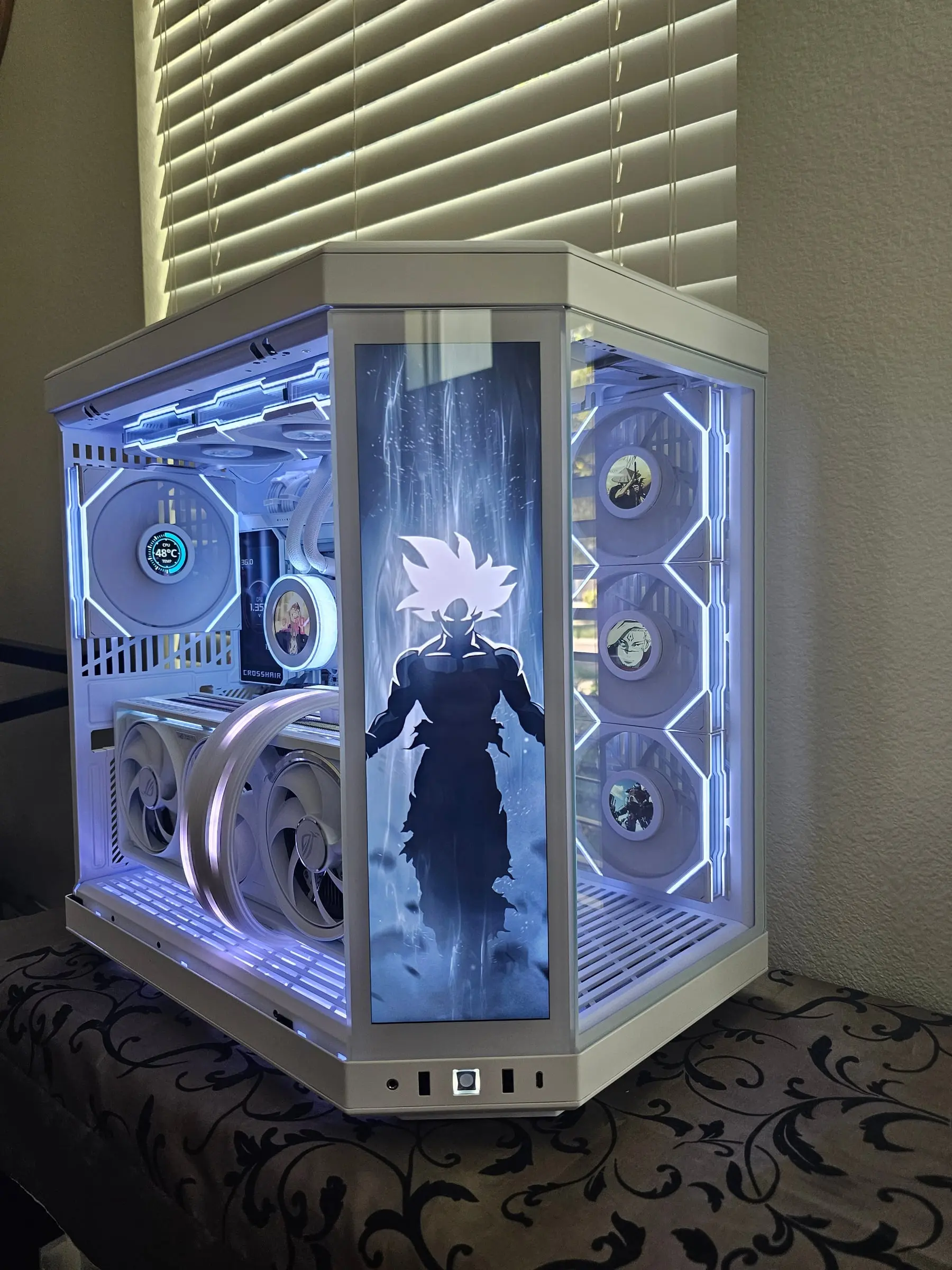 White-out theme with Ultra Instinct Goku silhouette art on the front display